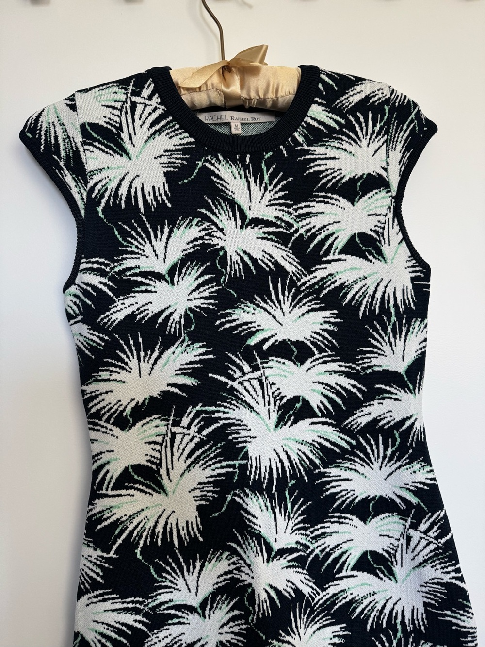 RACHEL Rachel Roy Black and White Palm-Print Knit Mini Dress